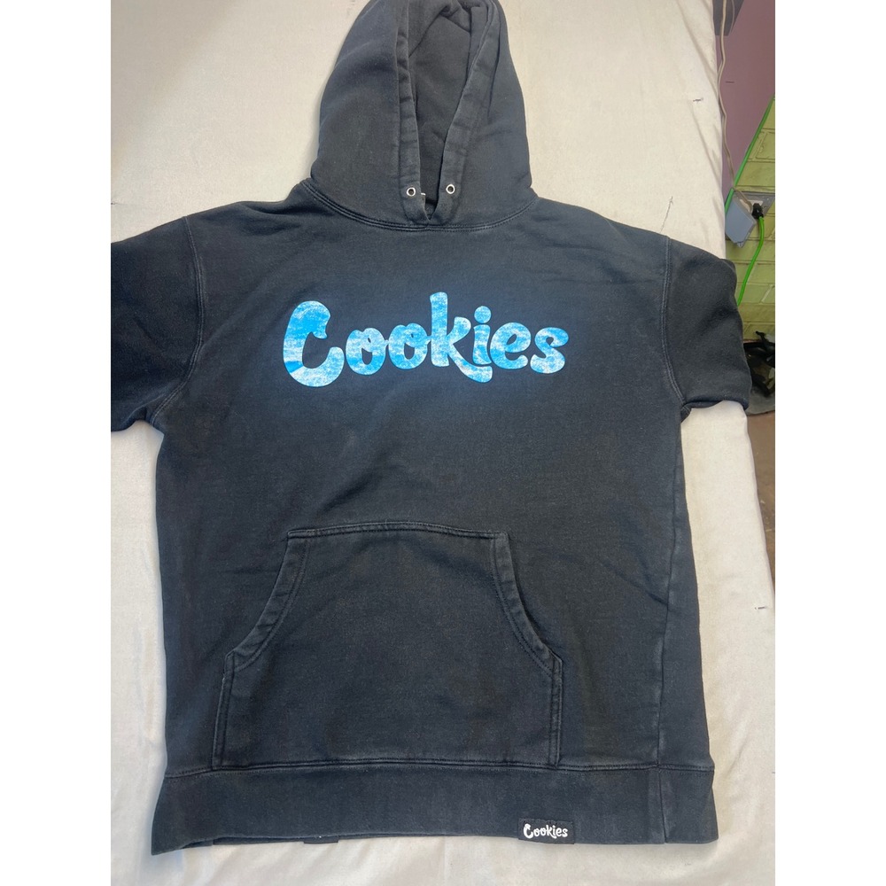 Cookies SF Mens Large Black Blue Script Logo Pullover Hoodie Streetwear Sweat